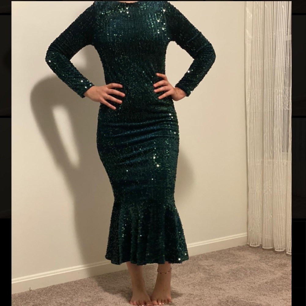 long sleeve midi olive green dress